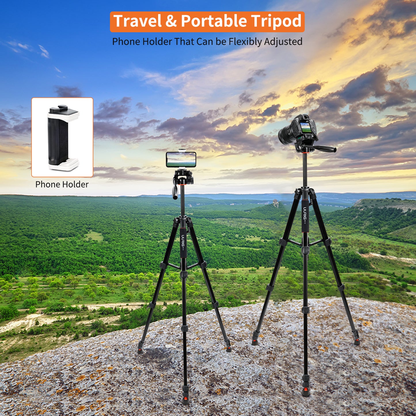 UURIG 67” Tripod for Camera Cell Phone Video Photography