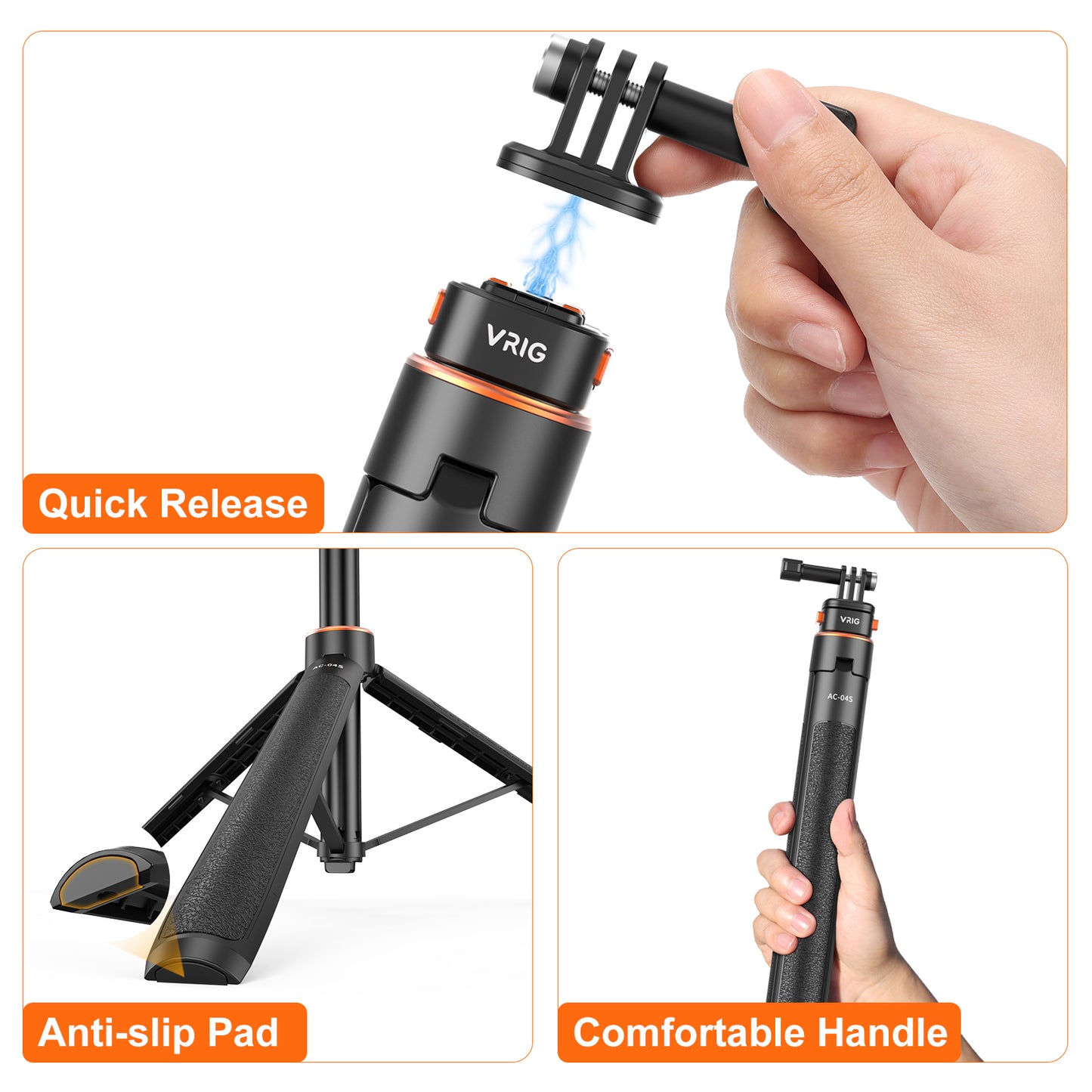 VRIG 63" Magnetic Selfie Stick Tripod for GoPro, Mini Quick Release Extendable Tripod Stand for for GoPro Hero 13 12 1110 9 8 7 6 5 4 3 2, Fusion, Max, Session, AKASO, SJCAM, DJI OSMO GoPro