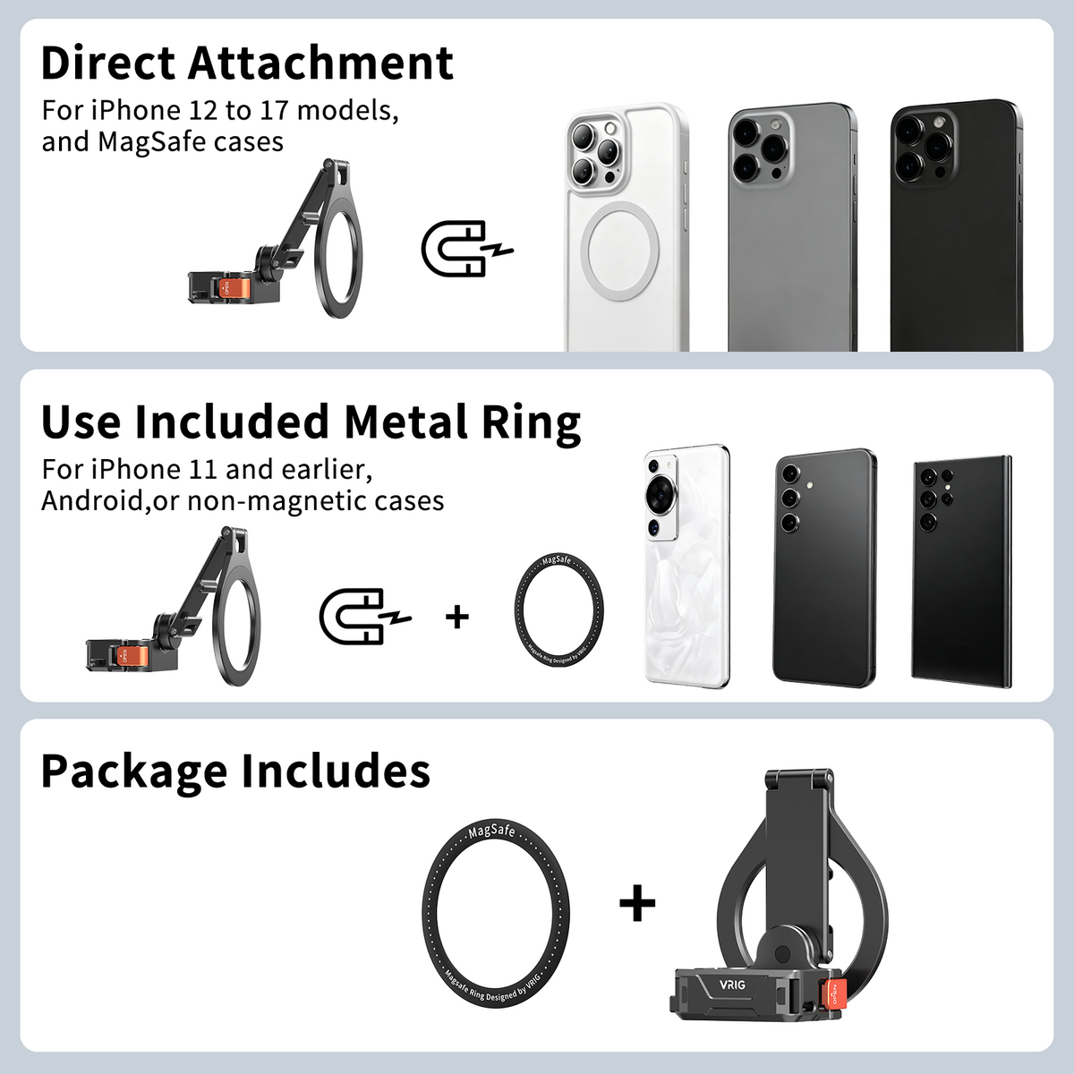 VRIG AC-103 Magnetic Mount Stand for DJI Osmo Pocket 3/4/ 4P, Xtra Muse