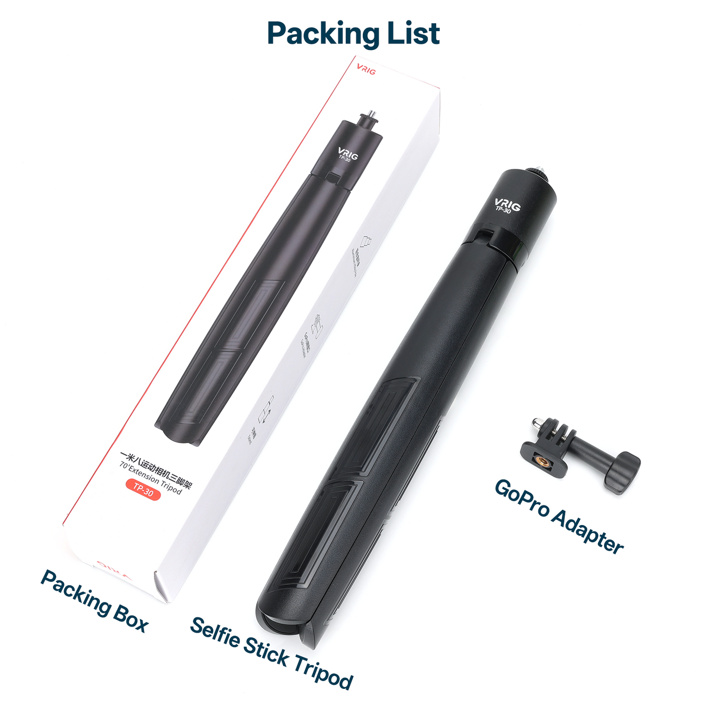 VRIG TP-30 70" Extendable Tripod Stand Selfie Vlog Handle with 1/4" Screw
