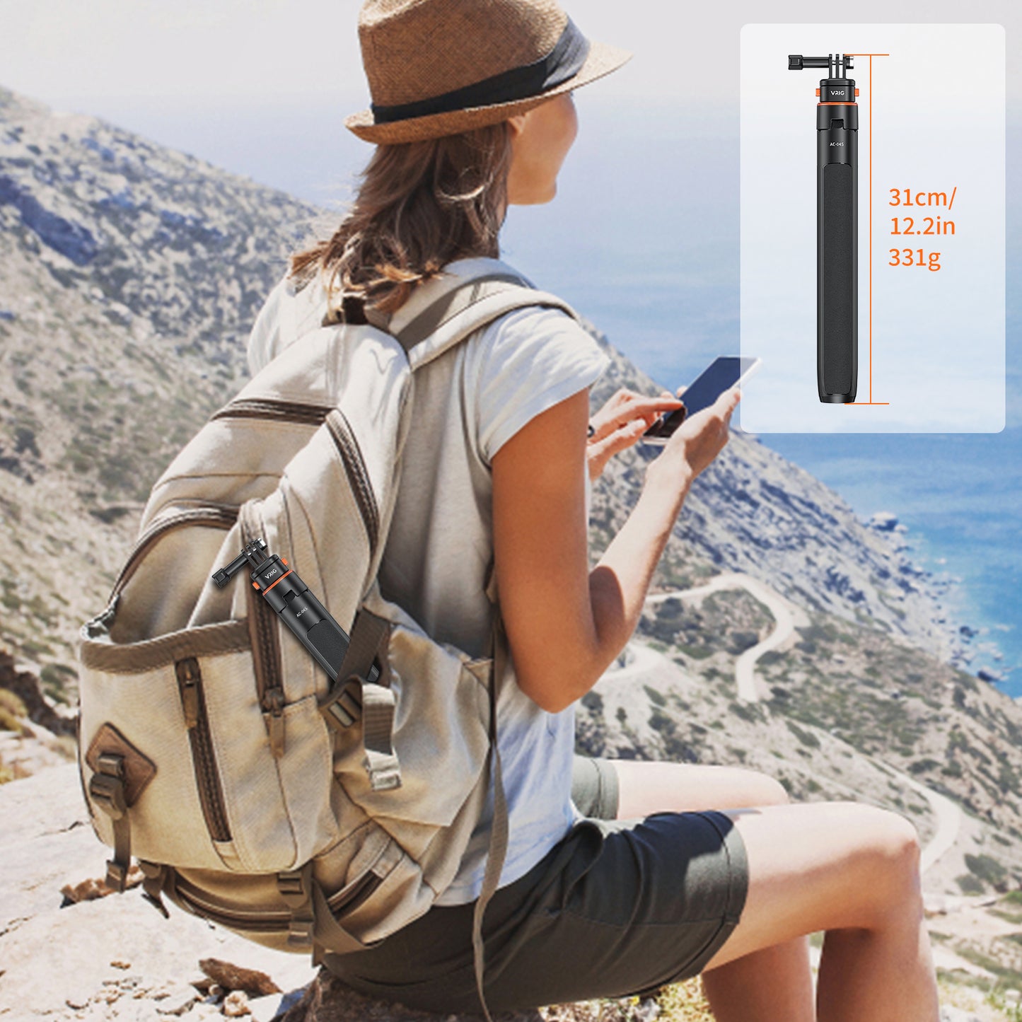 VRIG 63" Magnetic Selfie Stick Tripod for GoPro, Mini Quick Release Extendable Tripod Stand for for GoPro Hero 13 12 1110 9 8 7 6 5 4 3 2, Fusion, Max, Session, AKASO, SJCAM, DJI OSMO GoPro