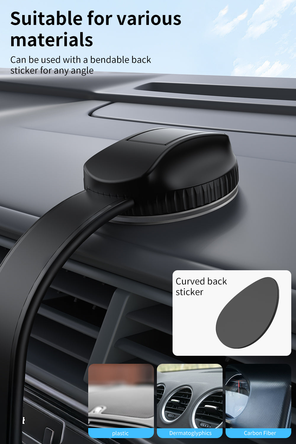 VRIG MG-25 Car Mount, Magnetic Phone Holder for Car with Suction Cup, 34 Ultra-Strong Magnets, Bendable Memory Aluminum Alloy Arm for Dashboard and Windshield, Fit for All Car Types