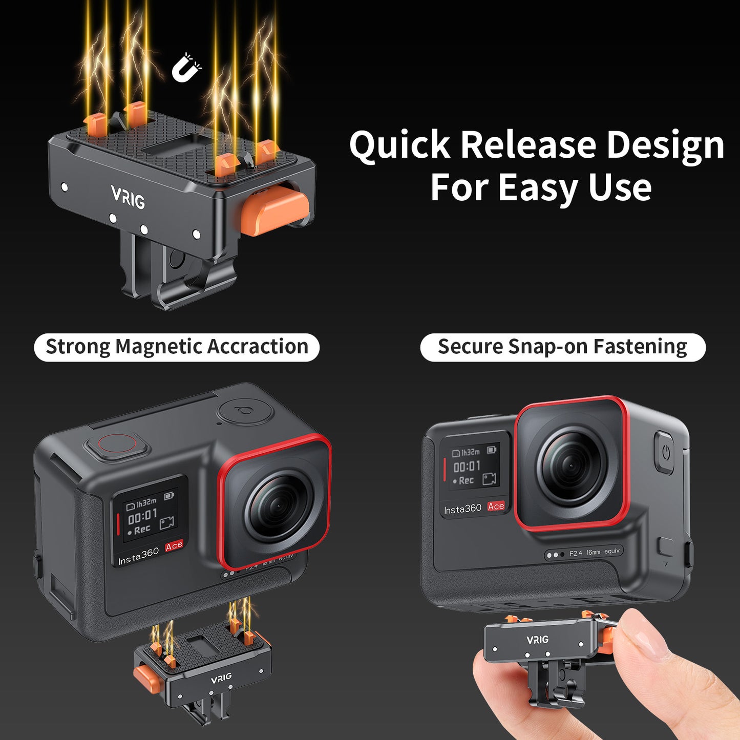 VRIG Magnetic Metal Quick Release Mount for Insta360 ACE PRO/ACE/X3/X4