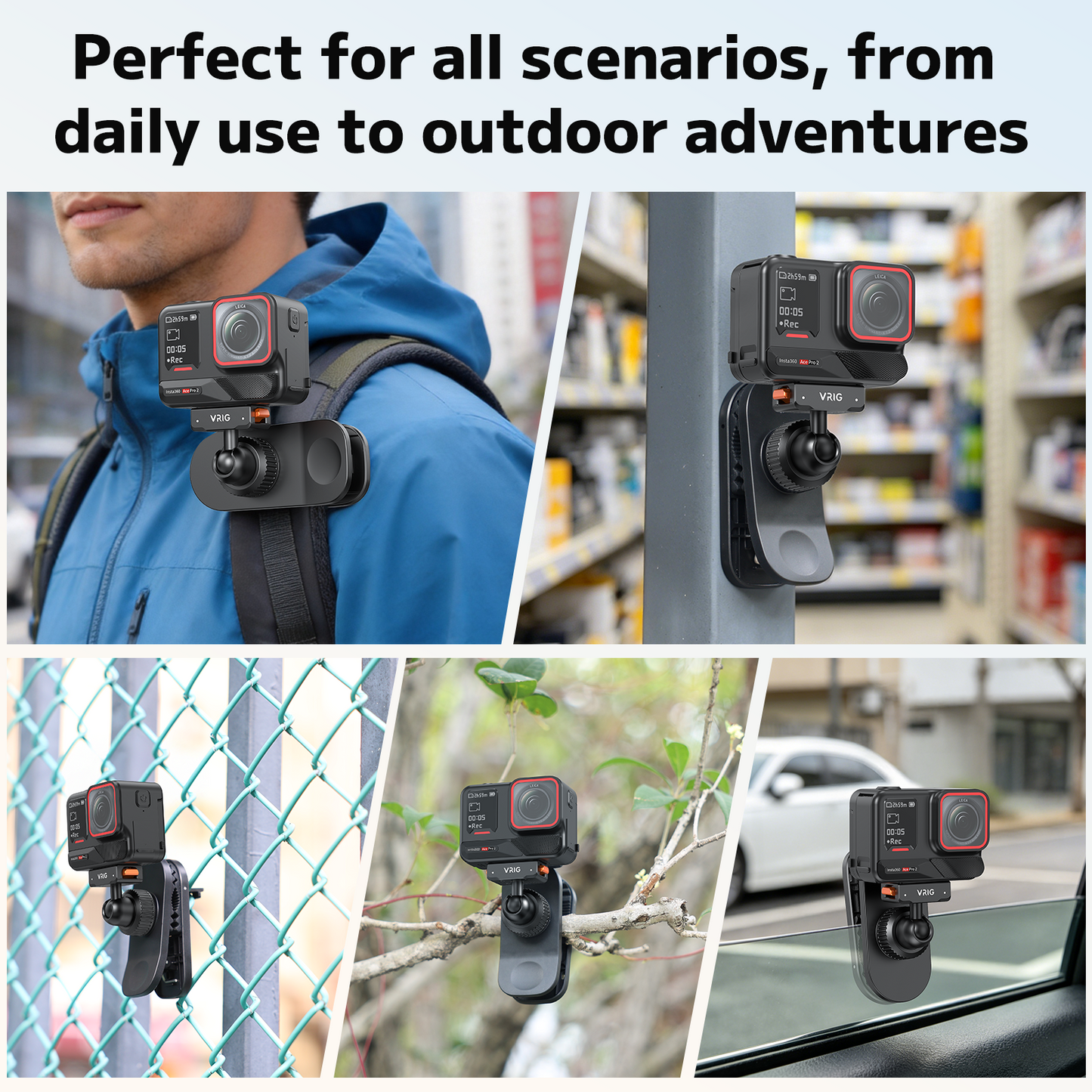 VRIG AC-98 Magnetic Backpack Clip Mount for Insta360 X5 / X4 / Ace Pro 2,