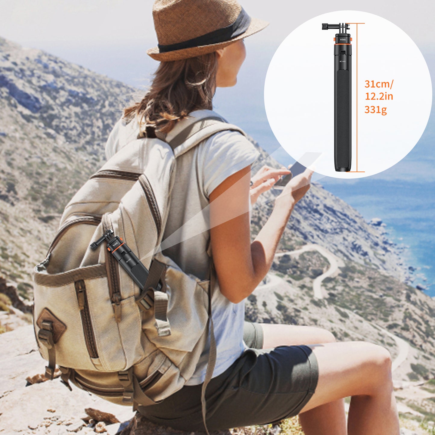 VRIG 63" Magnetic Selfie Stick Tripod for GoPro, Mini Quick Release Extendable Tripod Stand for for GoPro Hero 13 12 1110 9 8 7 6 5 4 3 2, Fusion, Max, Session, AKASO, SJCAM, DJI OSMO GoPro
