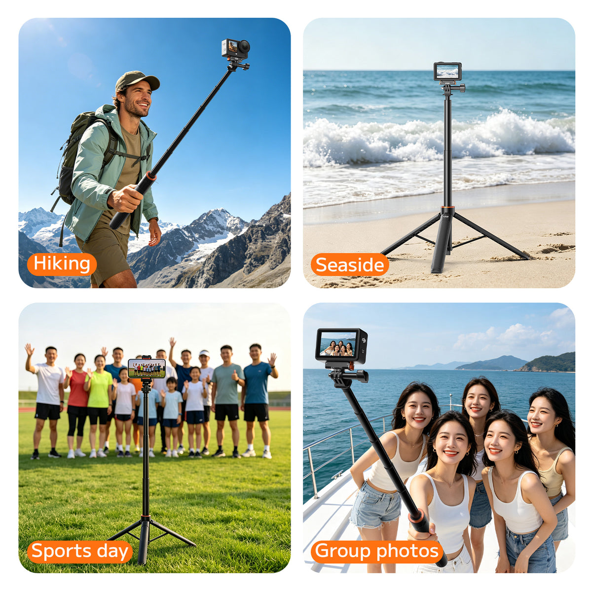 VRIG TP-21S 63inch Invisible Selfie Stick Tripod, Auto Pop Open Tripod, Compatible with Insta360 X6/X5/X4, DJI Osmo Action 6/5 Pro/4/3,GoPro Hero 13 Mission 1 Pro, Stable Throwpod for Travel Vlogging