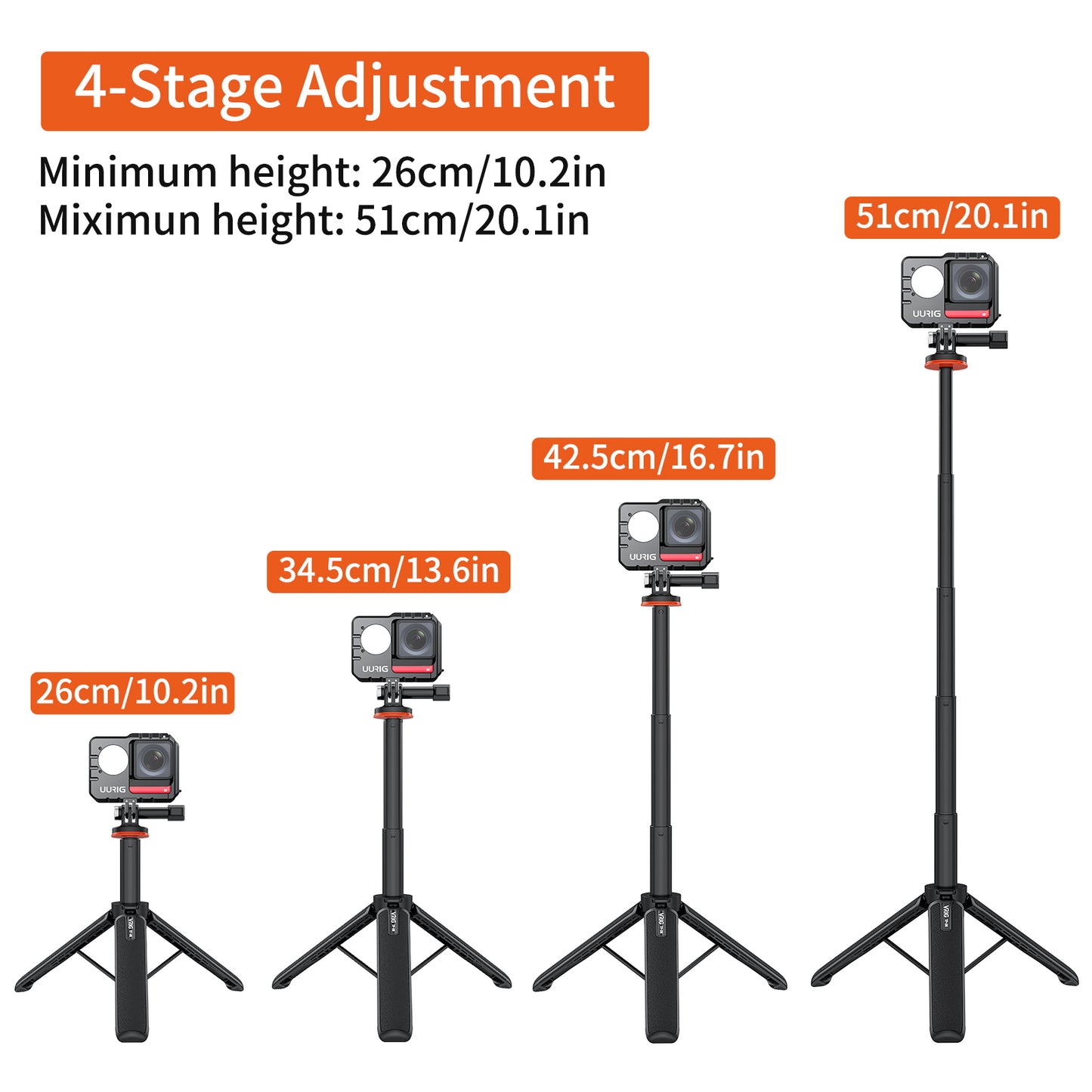 VRIG TP-08 20" 51cm Extendable Selfie Stick Tripod for action camera