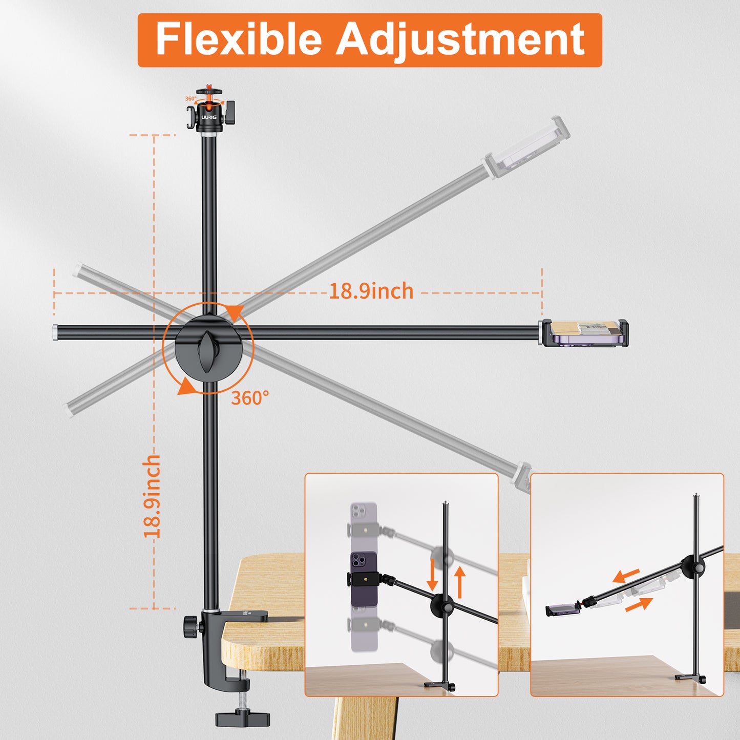 UURig BH-11 Phone Photography overhead Video Bracket Stand