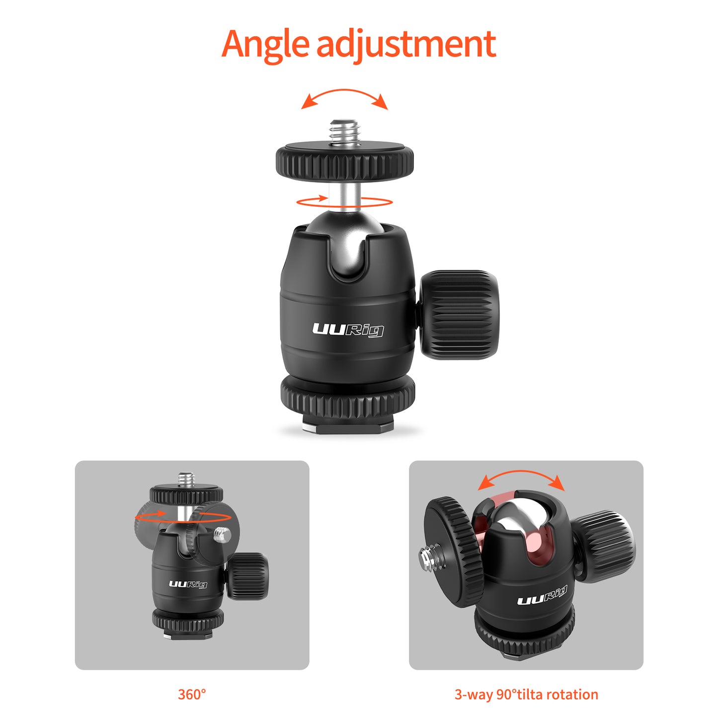 UURIG BH-13 3 way metal ballhead with cold shoe