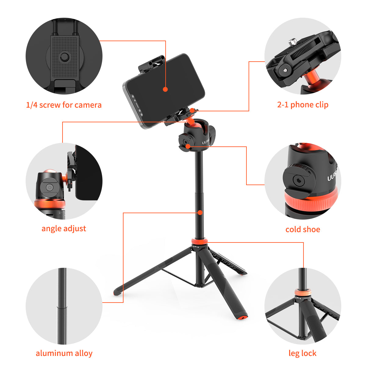 UURIG TP-02 52" 130CM Extendable camera Tripod with 1/4
