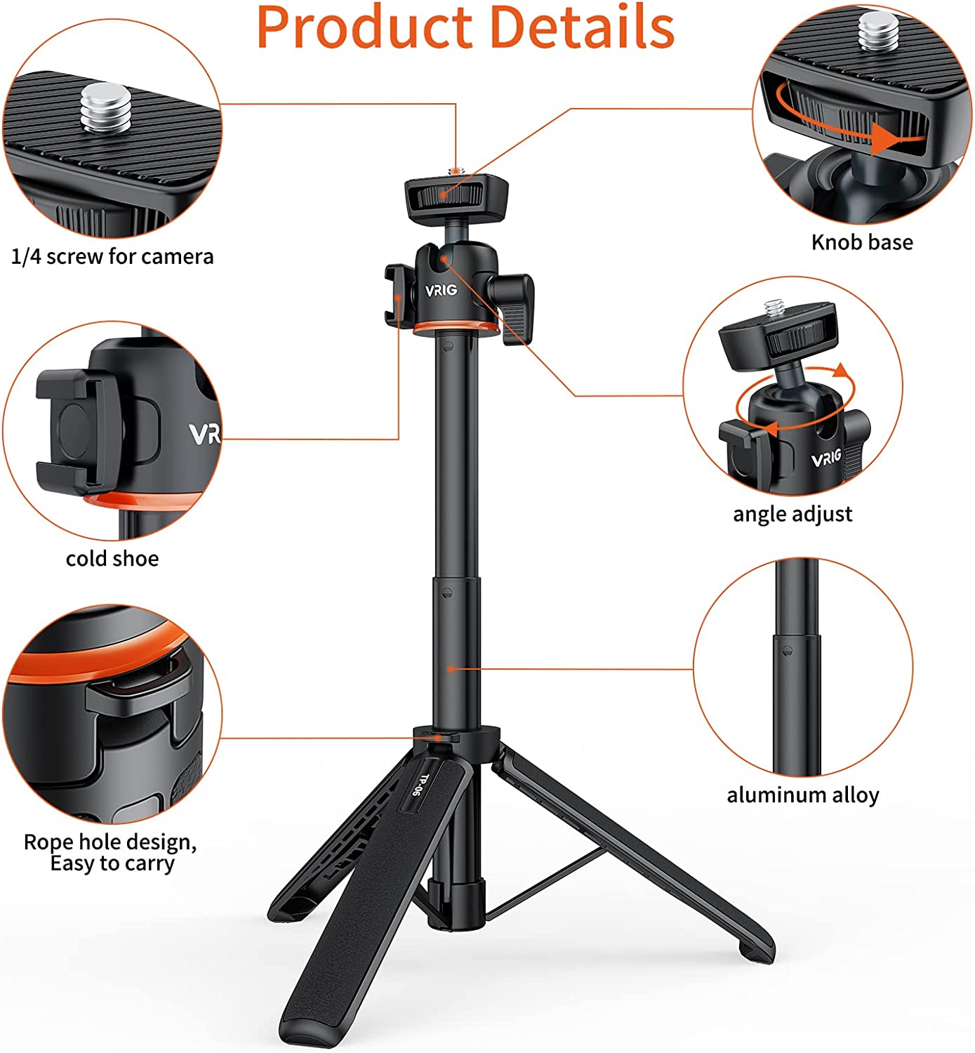 Vrig TP-06 55cm Mini Vlogging tripod with1/4"