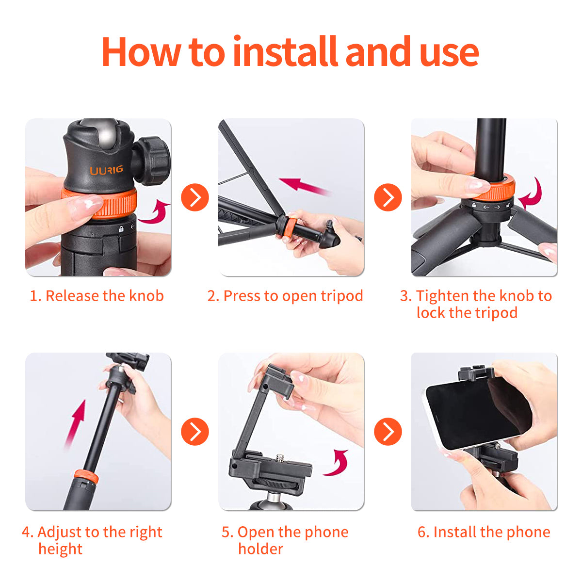 UURIG TP-02 52" 130CM Extendable camera Tripod with 1/4