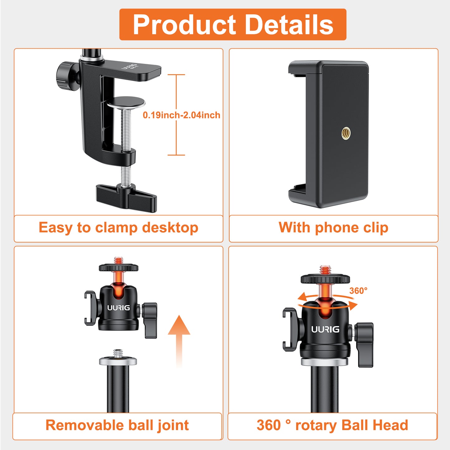 UURig BH-11 Phone Photography overhead Video Bracket Stand