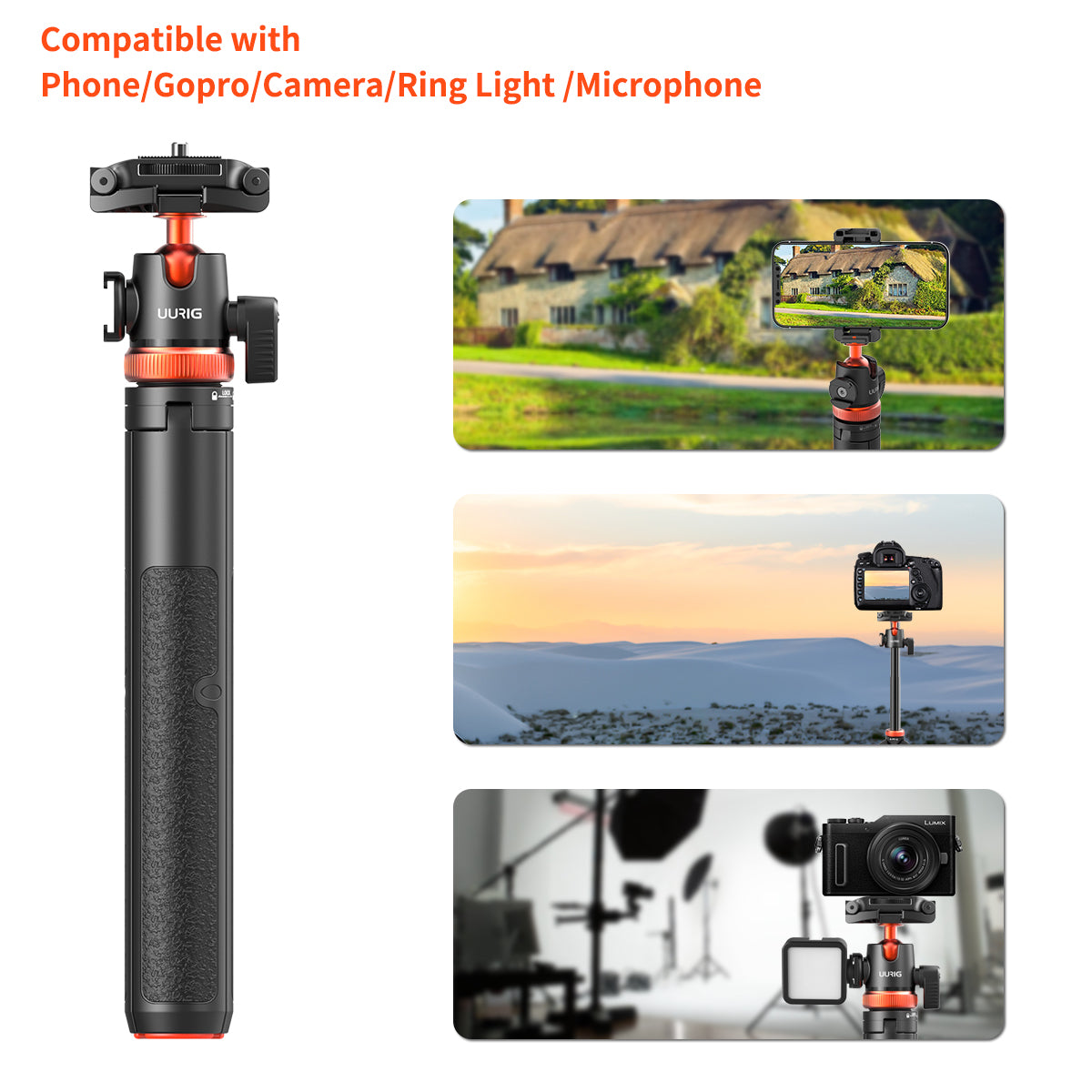 UURIG TP-02 52" 130CM Extendable camera Tripod with 1/4