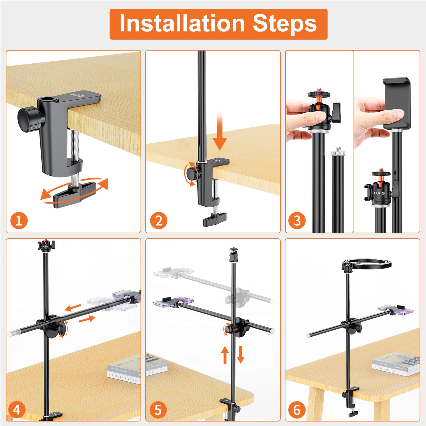 UURig BH-11 Phone Photography overhead Video Bracket Stand