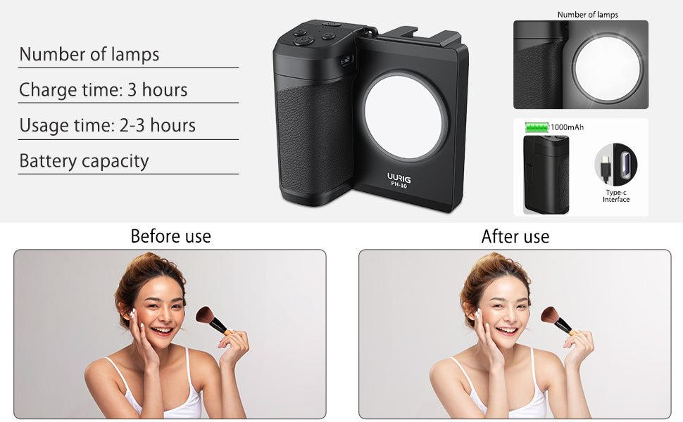 UURIG PH-10 Smartphone Camera Shutter Remote Handle Grip with LED light