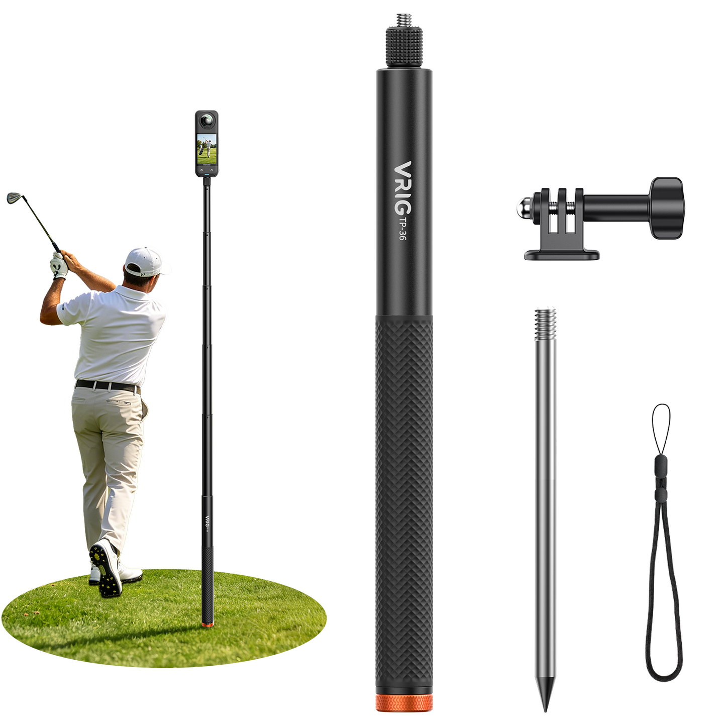 VRIG TP-36 160cm/63″ Invisible Selfie Stick for Insta360 X6/ X5/ X4 Air/ X4/ X3