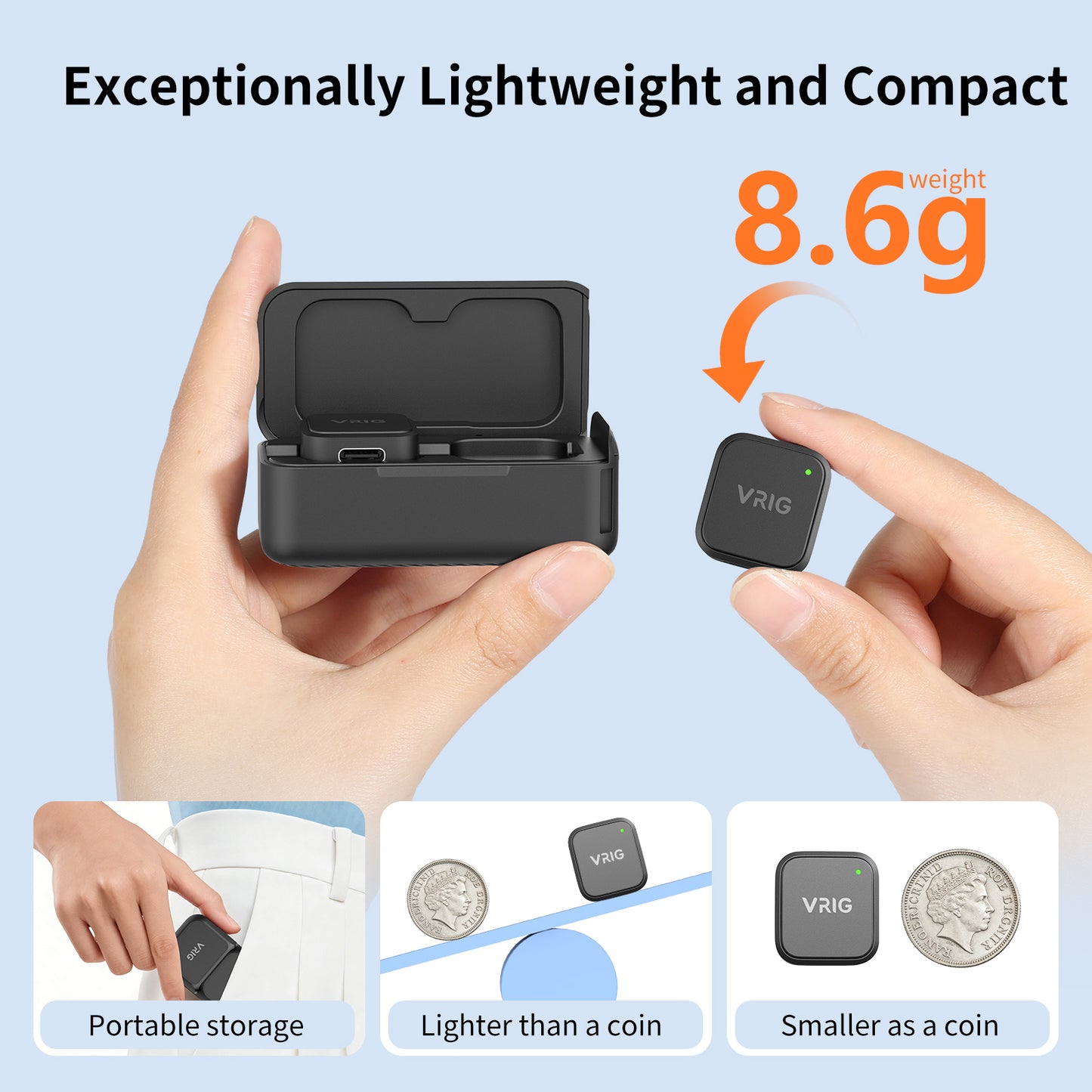 VRIG MC-02 Wireless Microphone Kit (2 TX + 1 RX + Charging Case) for DJI Osmo Pocket 3