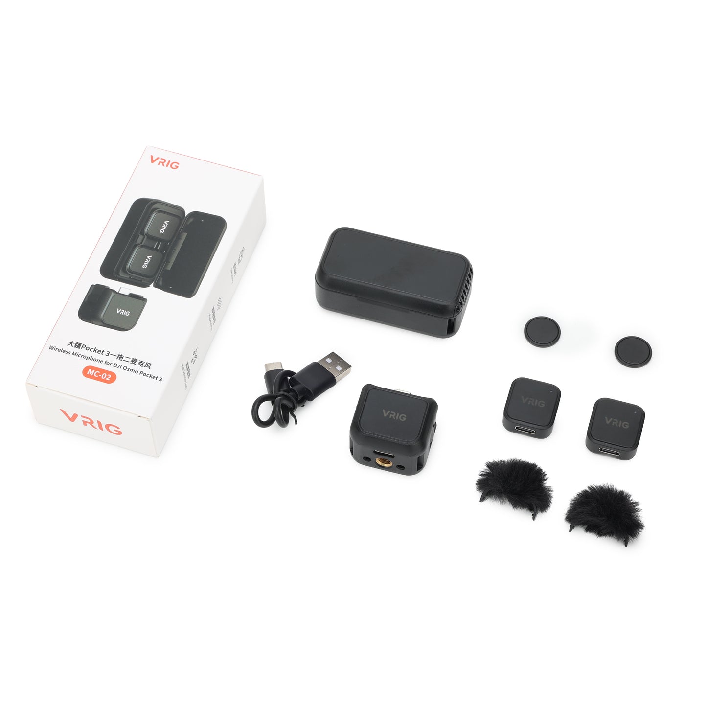 VRIG MC-02 Wireless Microphone Kit (2 TX + 1 RX + Charging Case) for DJI Osmo Pocket 3
