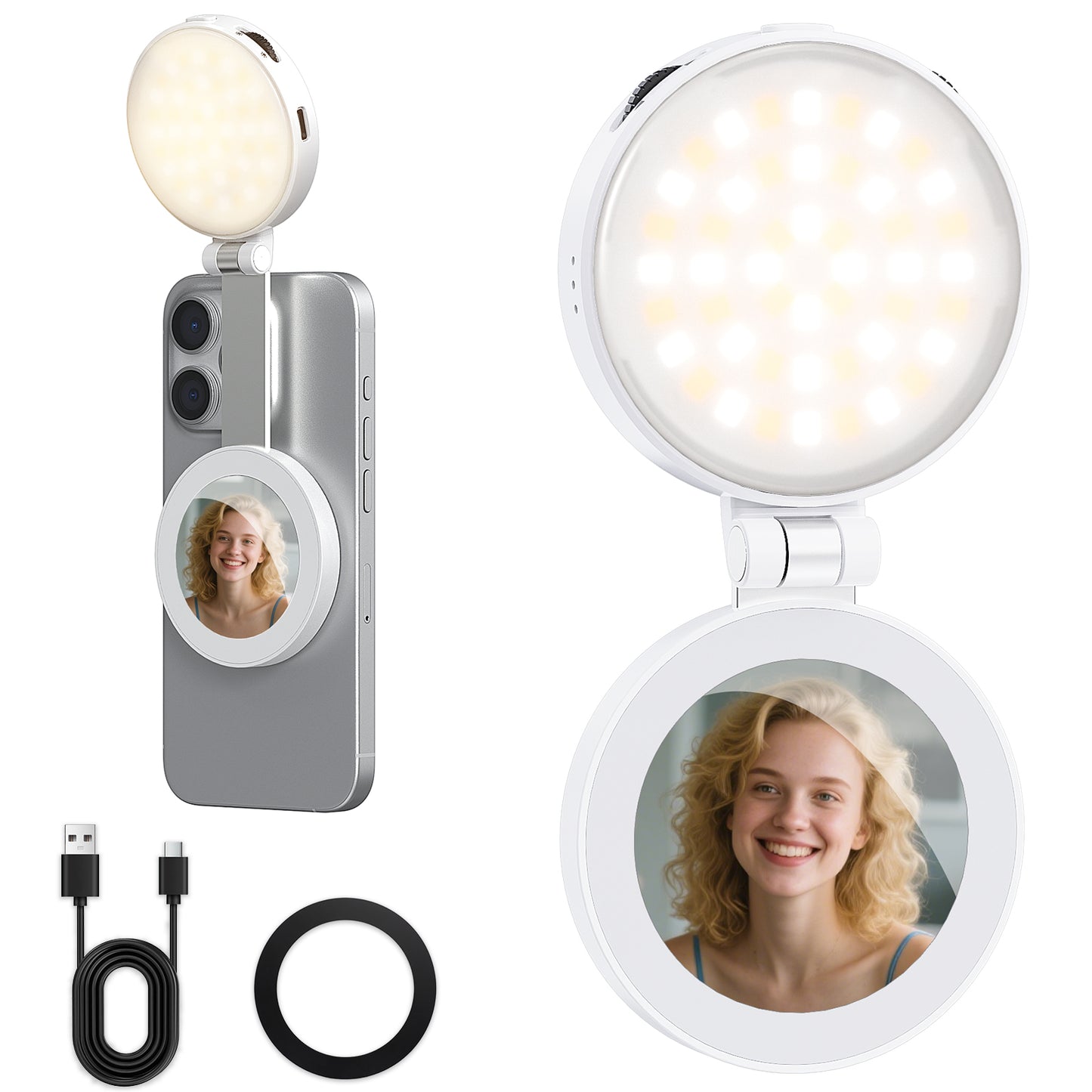 VRIG FD-04 Magnetic Selfie Light with Mirror for iPhone Magsafe (White)