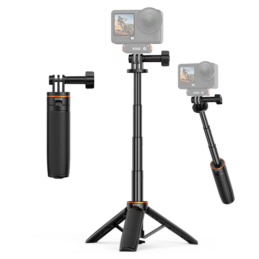 VRIG TP-35 Auto Pop Open Extendable Mini Camera Tripod,Portable Small Handle Grip Desktop Webcam Selfie Stick Tripod for DJI Osmo Action 6/5Pro/4/3,GoPro Hero 13 12 11 10 Max,Mission 1 PRO