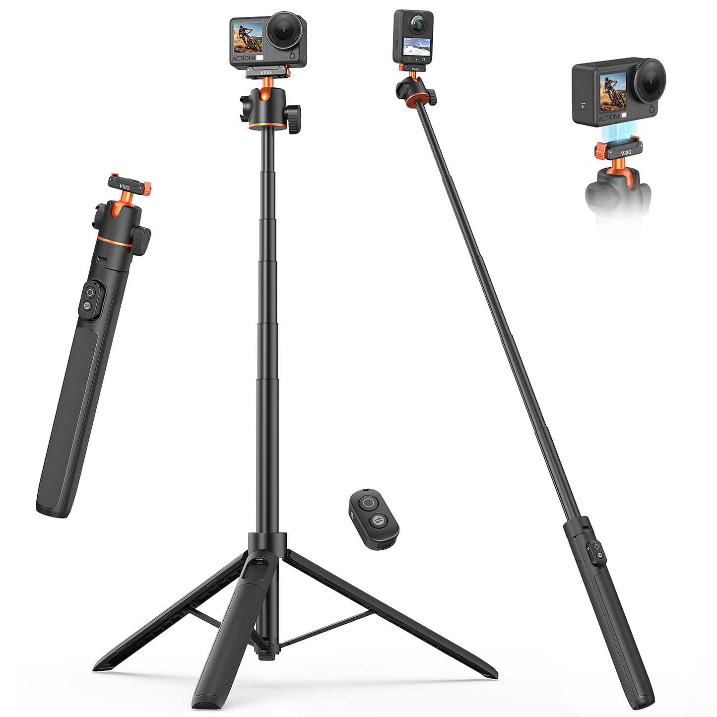VRIG AC-72 55" Selfie Stick Tripod for DJI Osmo Action 6/5/4,Osmo 360 with Remote