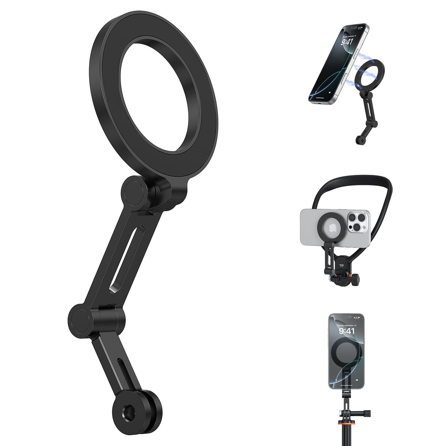 VRIG MG-27 Magnetic Phone Tripod Mount with Action Camera Adapter, Flexible iPhone Tripod Mount Compatible with 16/15/14/13/12 Series