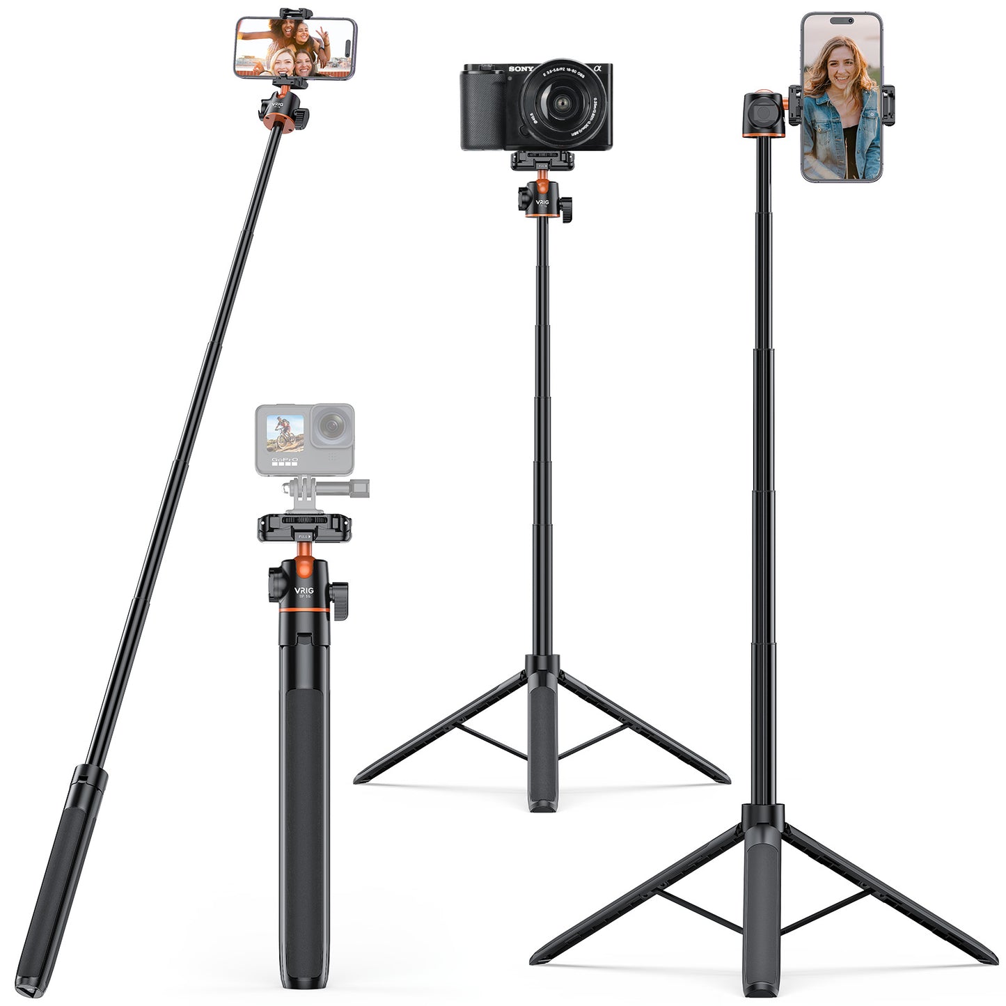 VRIG TP-16  55" Selfie Stick Tripod with Hidden Phone Holder