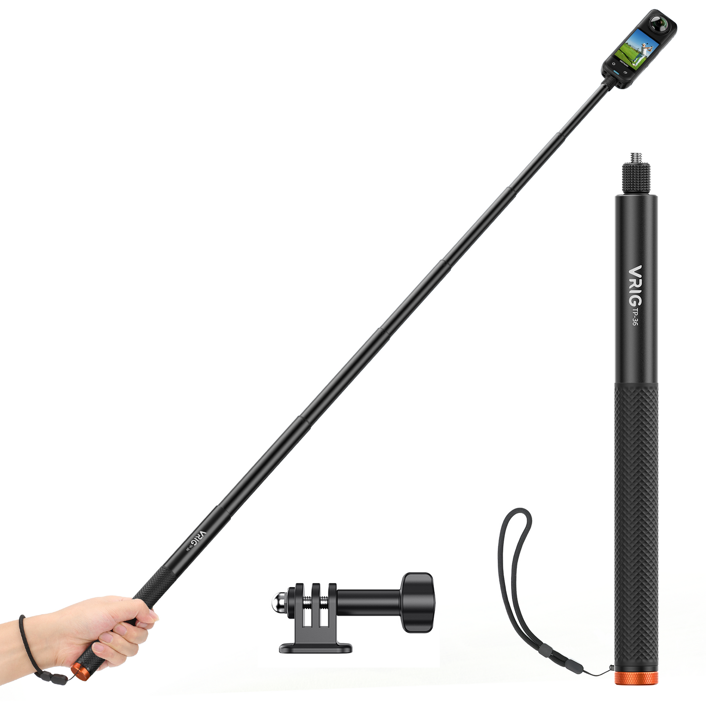 VRIG TP-36 160cm/63″ Invisible Selfie Stick for Insta360 X6/ X5/ X4 Air/ X4/ X3