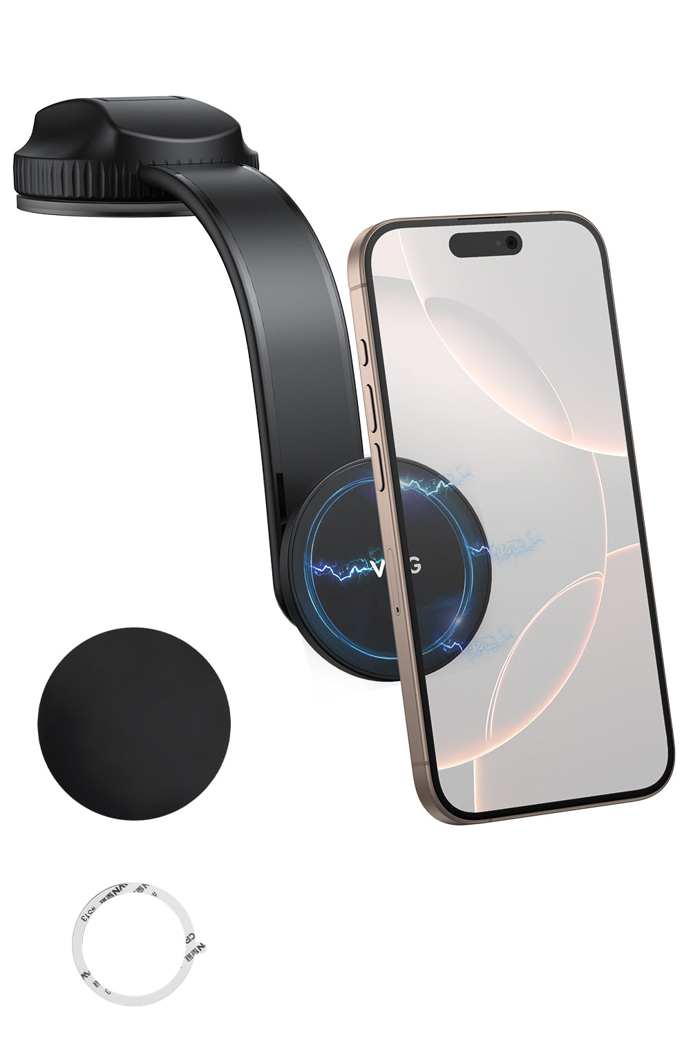 VRIG MG-25 Car Mount, Magnetic Phone Holder for Car with Suction Cup, 34 Ultra-Strong Magnets, Bendable Memory Aluminum Alloy Arm for Dashboard and Windshield, Fit for All Car Types