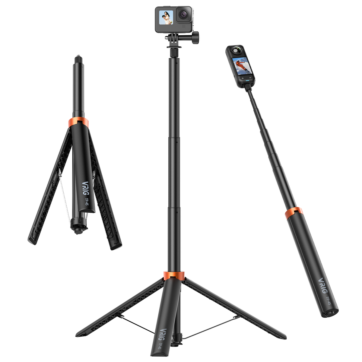 VRIG TP-45 Auto Pop-Up Camera Light Stand 75iin/188cm Extendable Aluminum Tripod TP-45 1/4" Screw, Portable Video Light Stand for DSLR Camera, Ring Light, Video Rig, 10LB Max Load