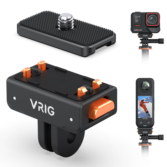 VRIG AC-41 Magnetic Quick Release Mount for Insta 360 ACE/ACE PRO/ACE PRO 2, Quick & Convenient, 2-Prong Mount and 1/4" Screw Plate Compatible X5/ X4 Air/ X4/ X3