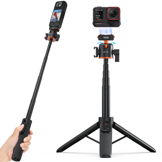VRIG AC-50 Selfie Stick Tripod for Insta 360 Ace Pro/Ace Pro 2/X5 with Magnetic Quick Release Adapter