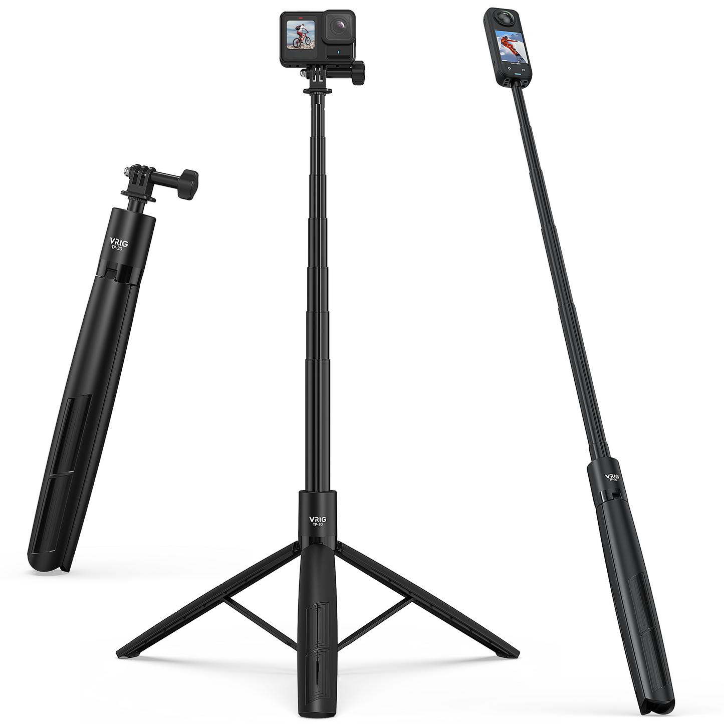VRIG TP-30  70"  Extendable Tripod Stand Selfie Vlog Handle with 1/4" Screw