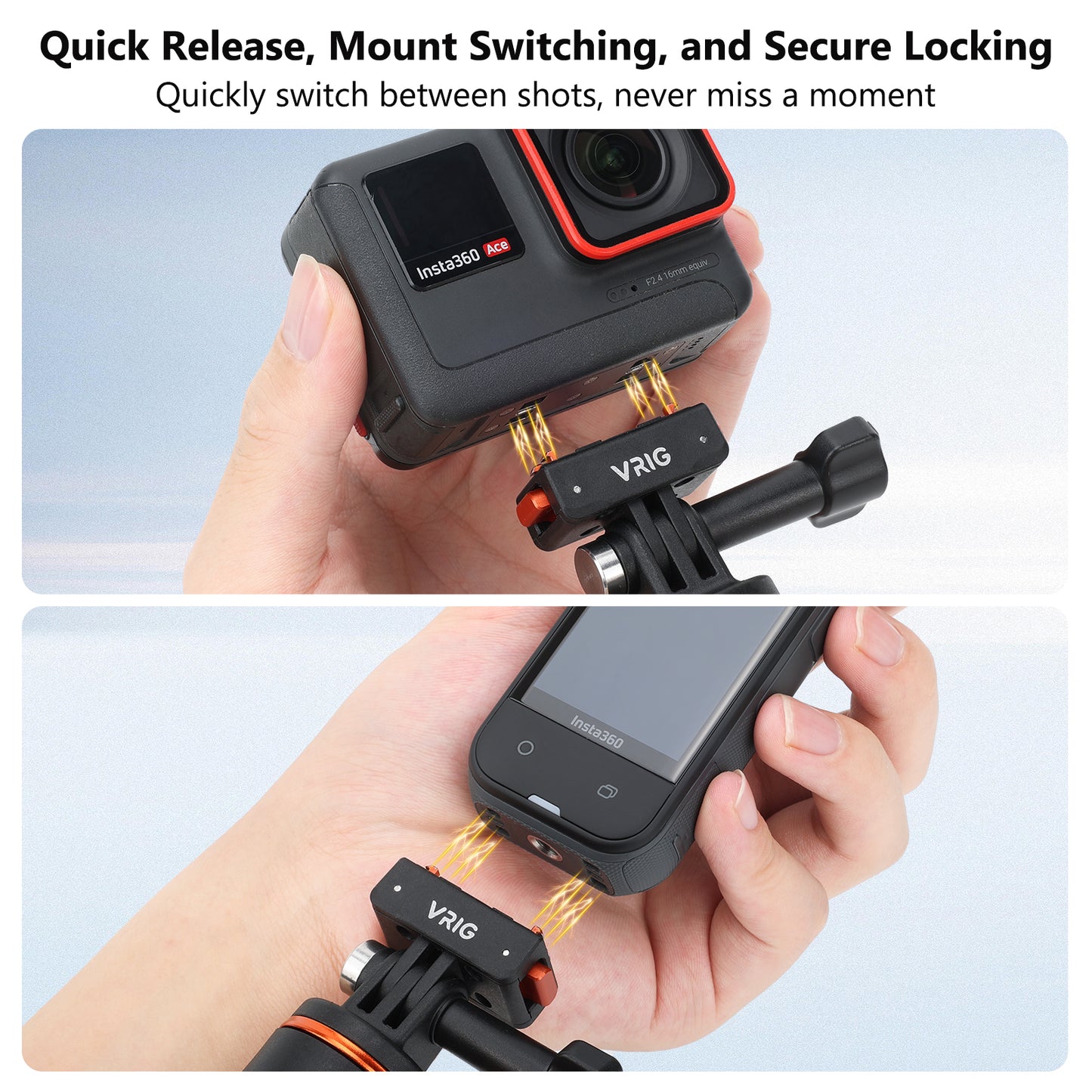 VRIG AC-41 Magnetic Quick Release Mount for Insta 360 ACE/ACE PRO/ACE PRO 2, Quick & Convenient, 2-Prong Mount and 1/4" Screw Plate Compatible X5/ X4 Air/ X4/ X3