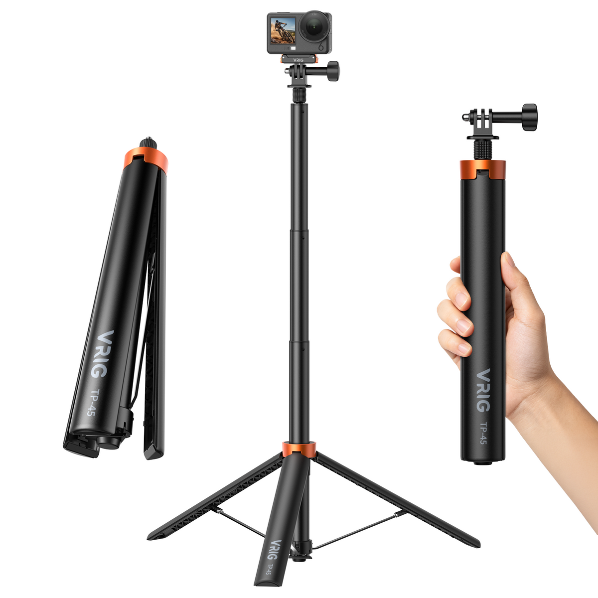 VRIG TP-45 Auto Pop-Up Camera Light Stand 75iin/188cm Extendable Aluminum Tripod TP-45 1/4" Screw, Portable Video Light Stand for DSLR Camera, Ring Light, Video Rig, 10LB Max Load