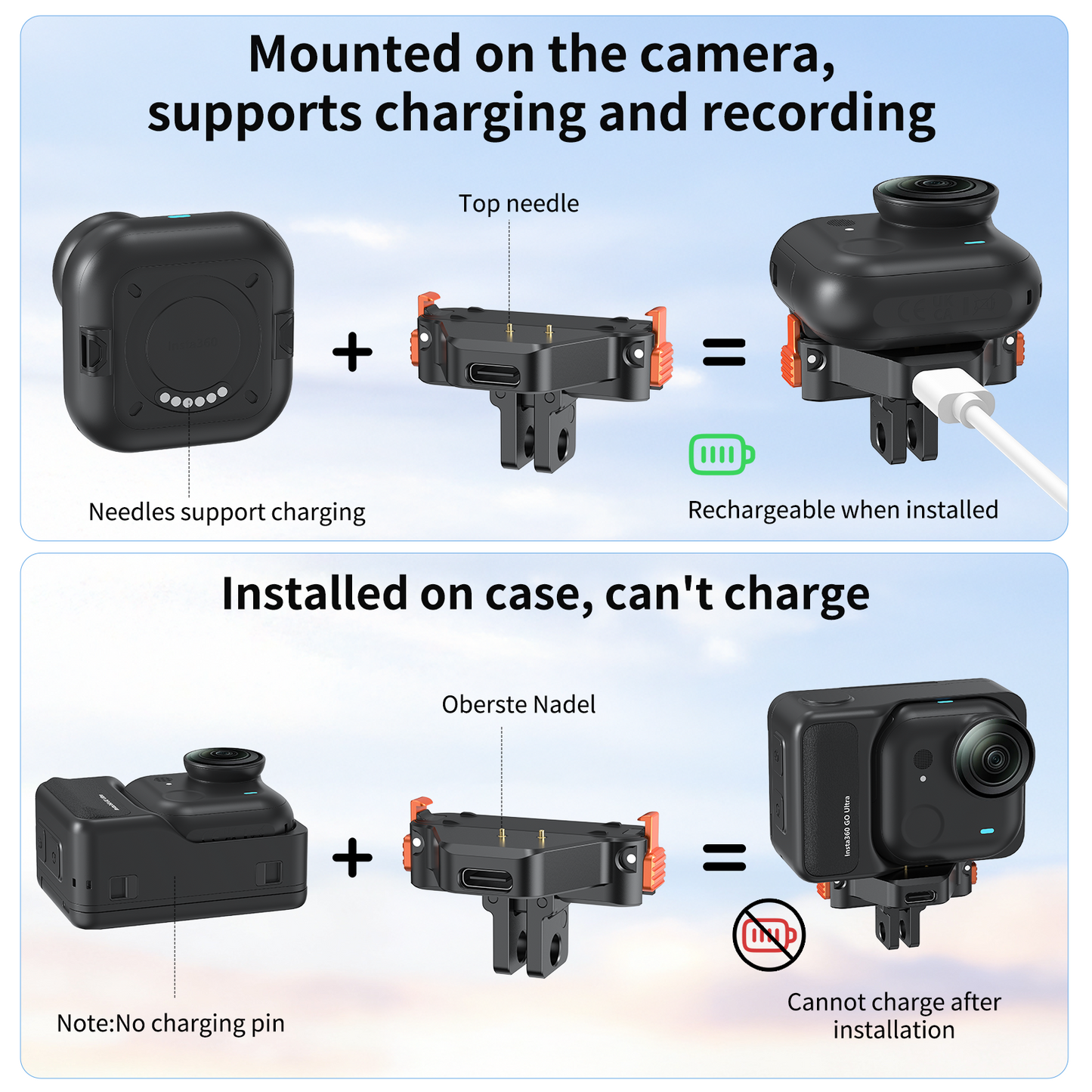 VRlG AC-88 Magnetic Quick Release Mount for Insta360 GO Ultar with Charging