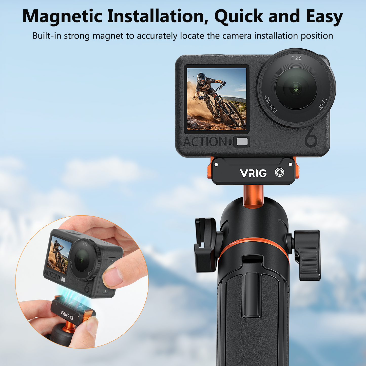 VRIG AC-40N Action Camera Selfie Stick Tripod for DJI Osmo Nano/Action 6