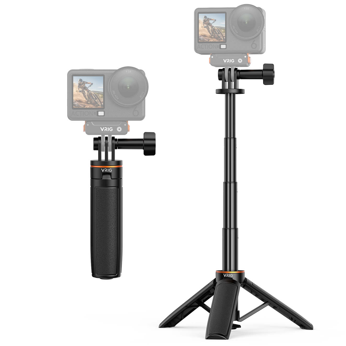 VRIG TP-35 Auto Pop Open Extendable Mini Camera Tripod,Portable Small Handle Grip Desktop Webcam Selfie Stick Tripod for DJI Osmo Action 6/5Pro/4/3,GoPro Hero 13 12 11 10 Max,Mission 1 PRO