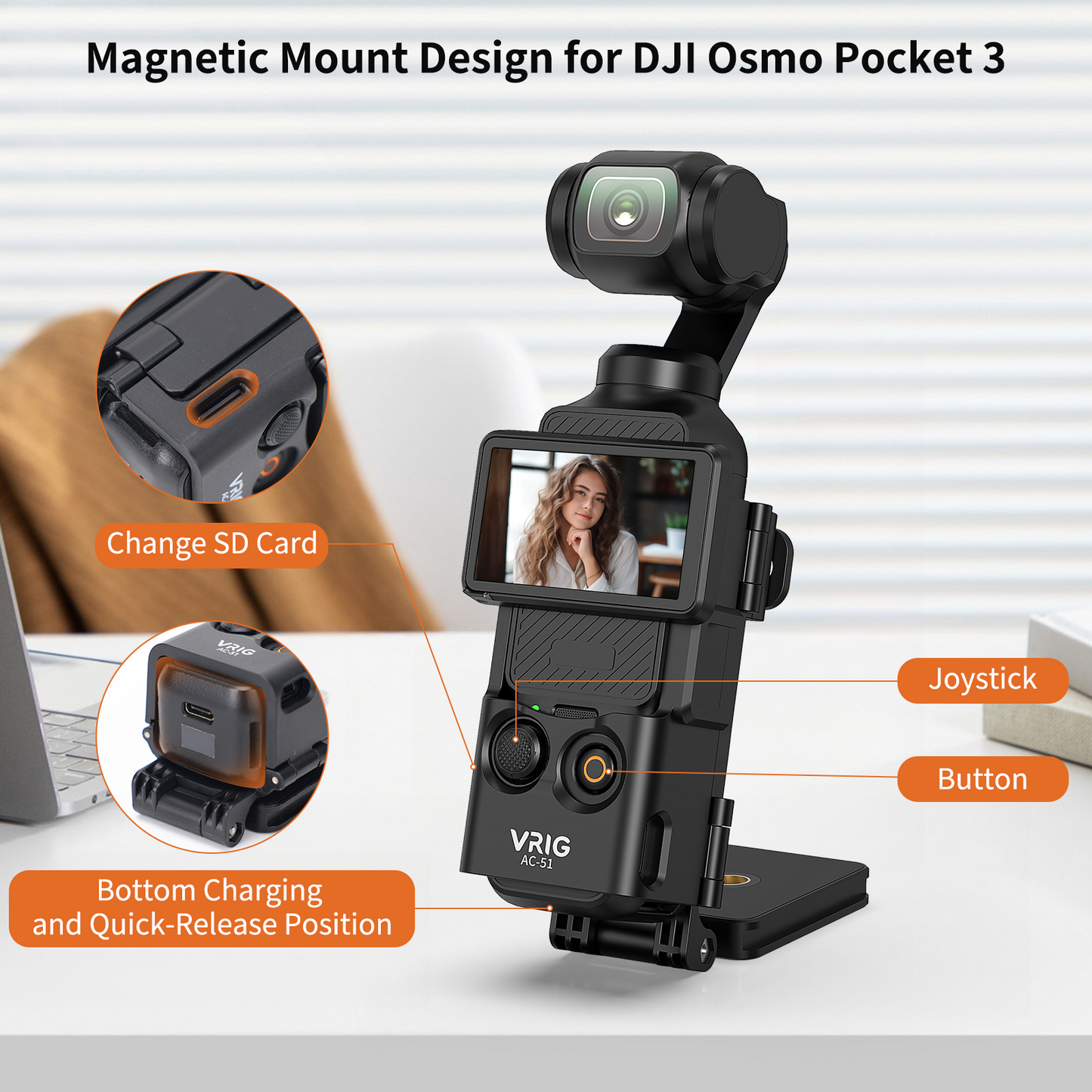 VRIG AC-51 Magnetic Mount Stand Compatible with DJI Osmo Pocket 3