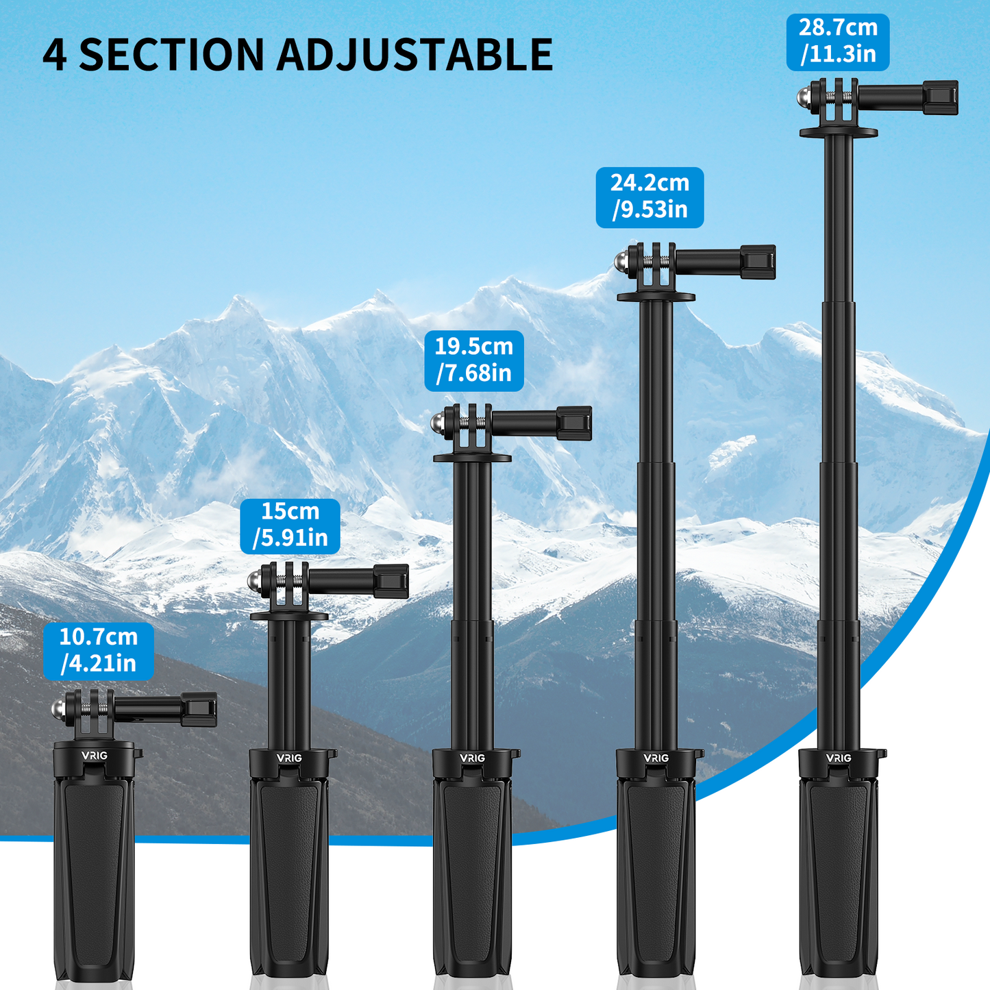 VRIG  TP-29  12" Mini Selfie Stick Tripod Handle Grip with Lanyard