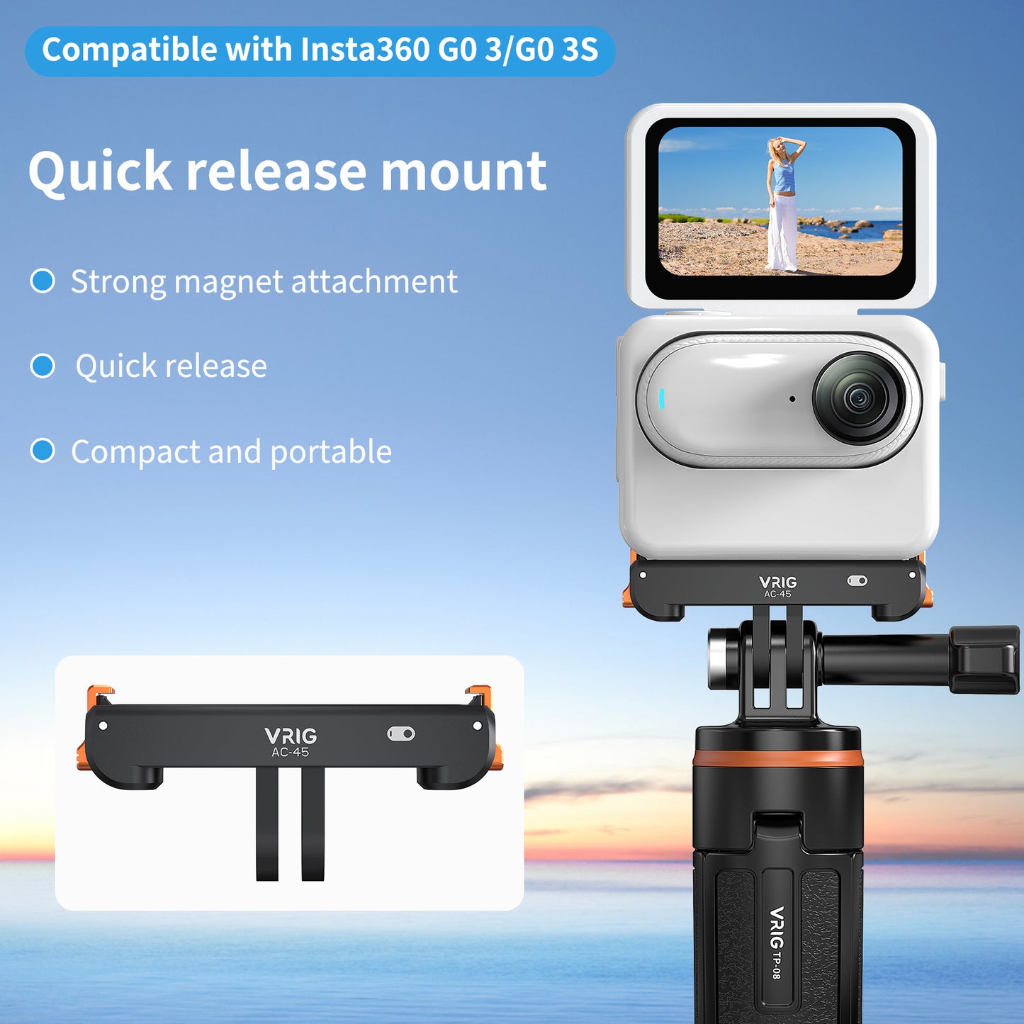 VRIG AC-45 Magnetic Quick Release Mount for Insta360 GO3S /GO3