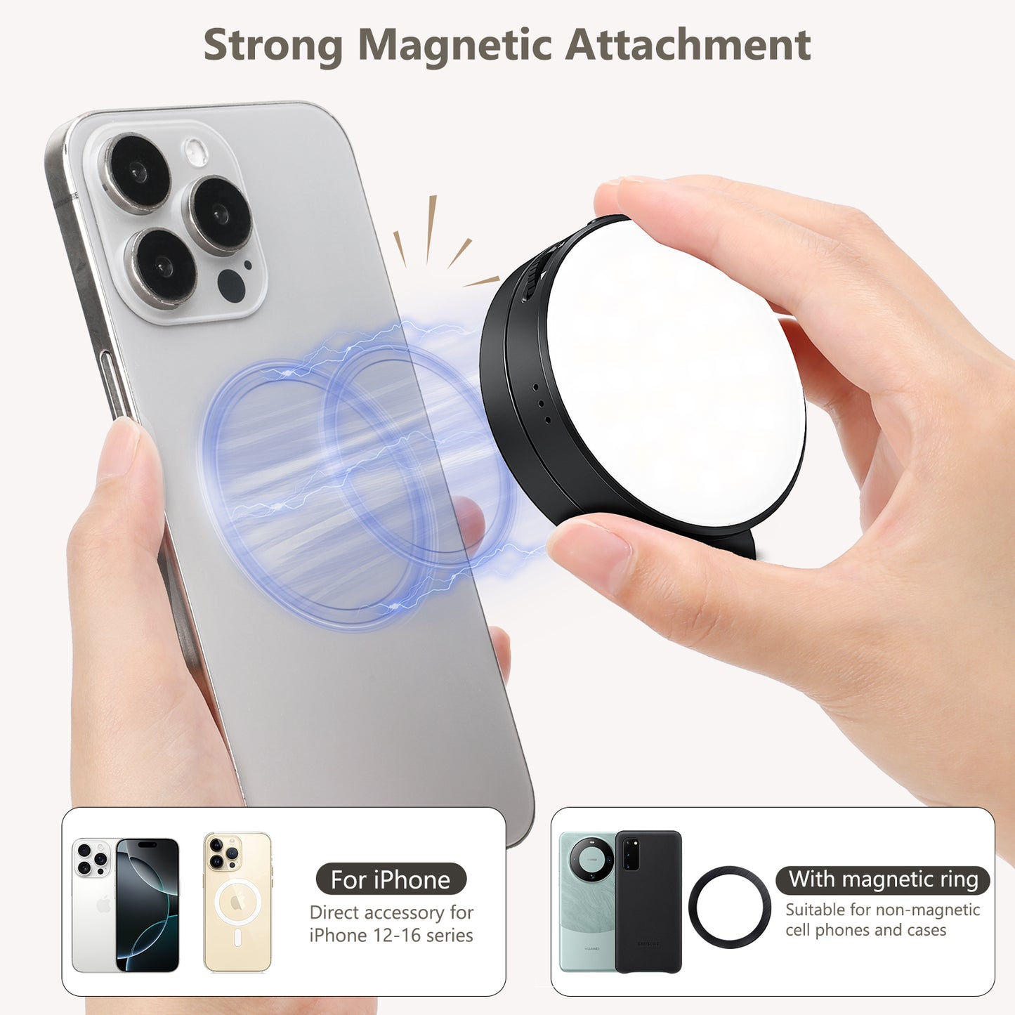 VRIG FD-04 Magnetic Selfie Light with Mirror for iPhone Magsafe(Black)