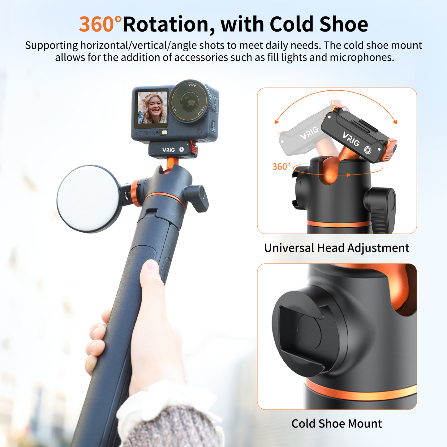 VRIG AC-71 55" Action Camera Selfie Stick Tripod for DJI Osmo Action 6/ Osmo Nano