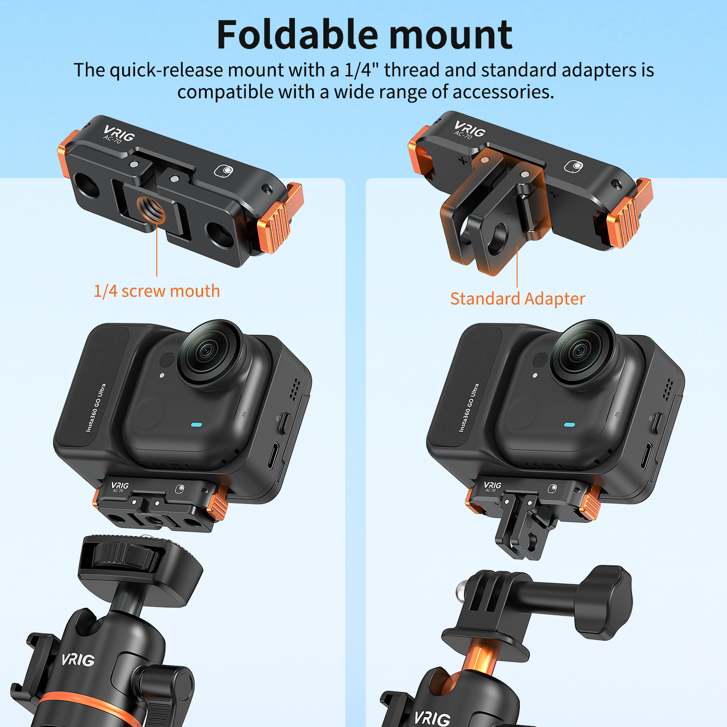 VRIG AC-70 Magnetic Quick Release Mount for Insta 360 GO Ultra