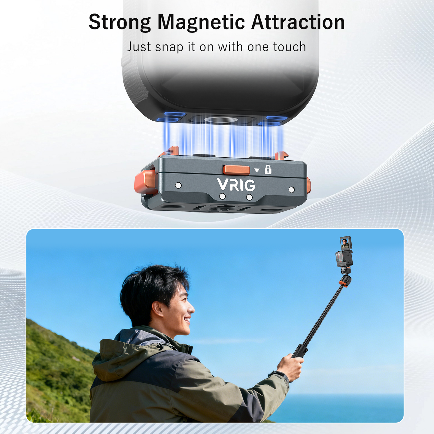 VRIG AC-64 Quick Release Mount 2.0, Safety Lock Mechanism Magnetic Base for Insta 360 X5/ X4 Air/Ace Pro 2/ Ace Pro/Ace