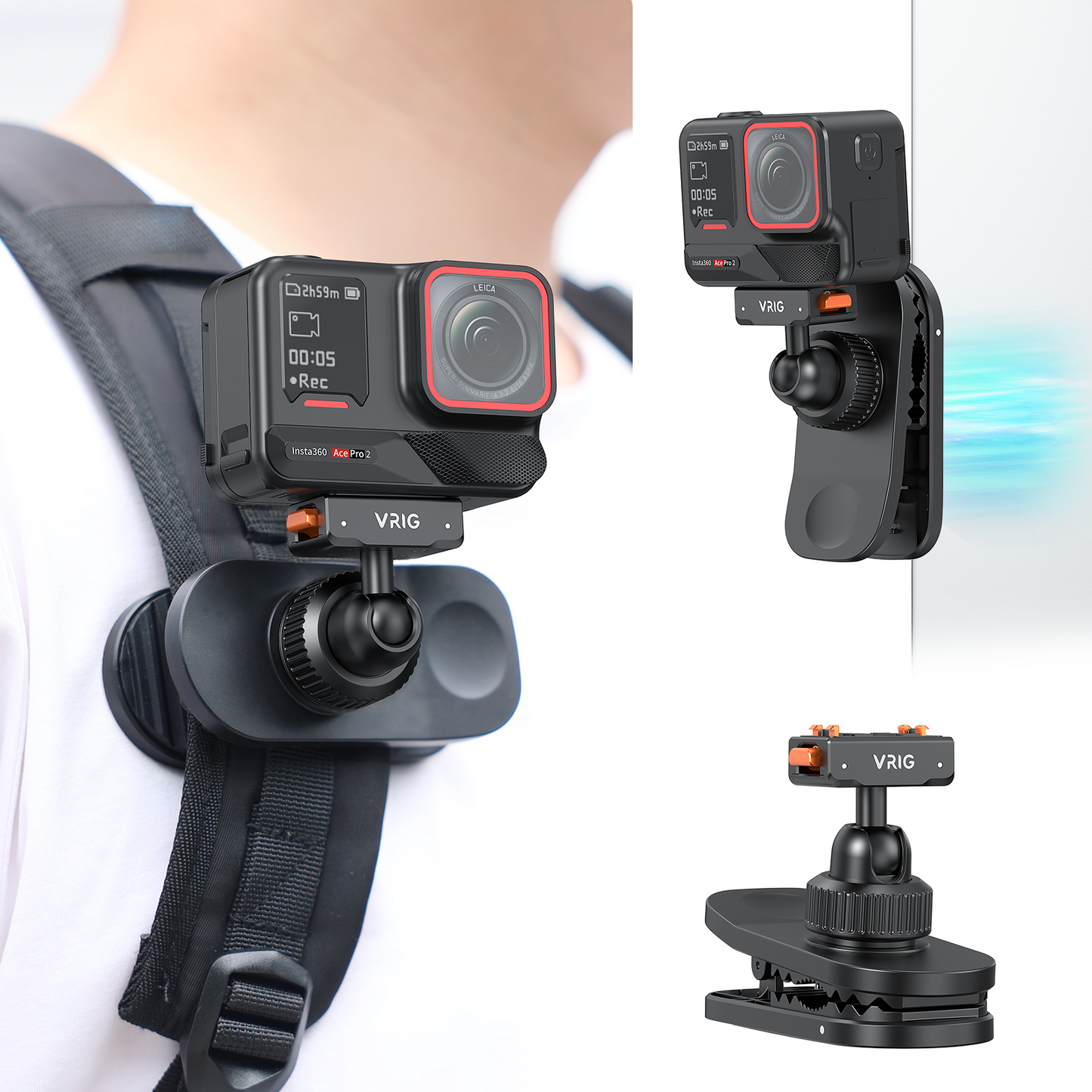 VRIG  AC-98 Magnetic Backpack Clip Mount for Insta360 X5 / X4 / Ace Pro 2,