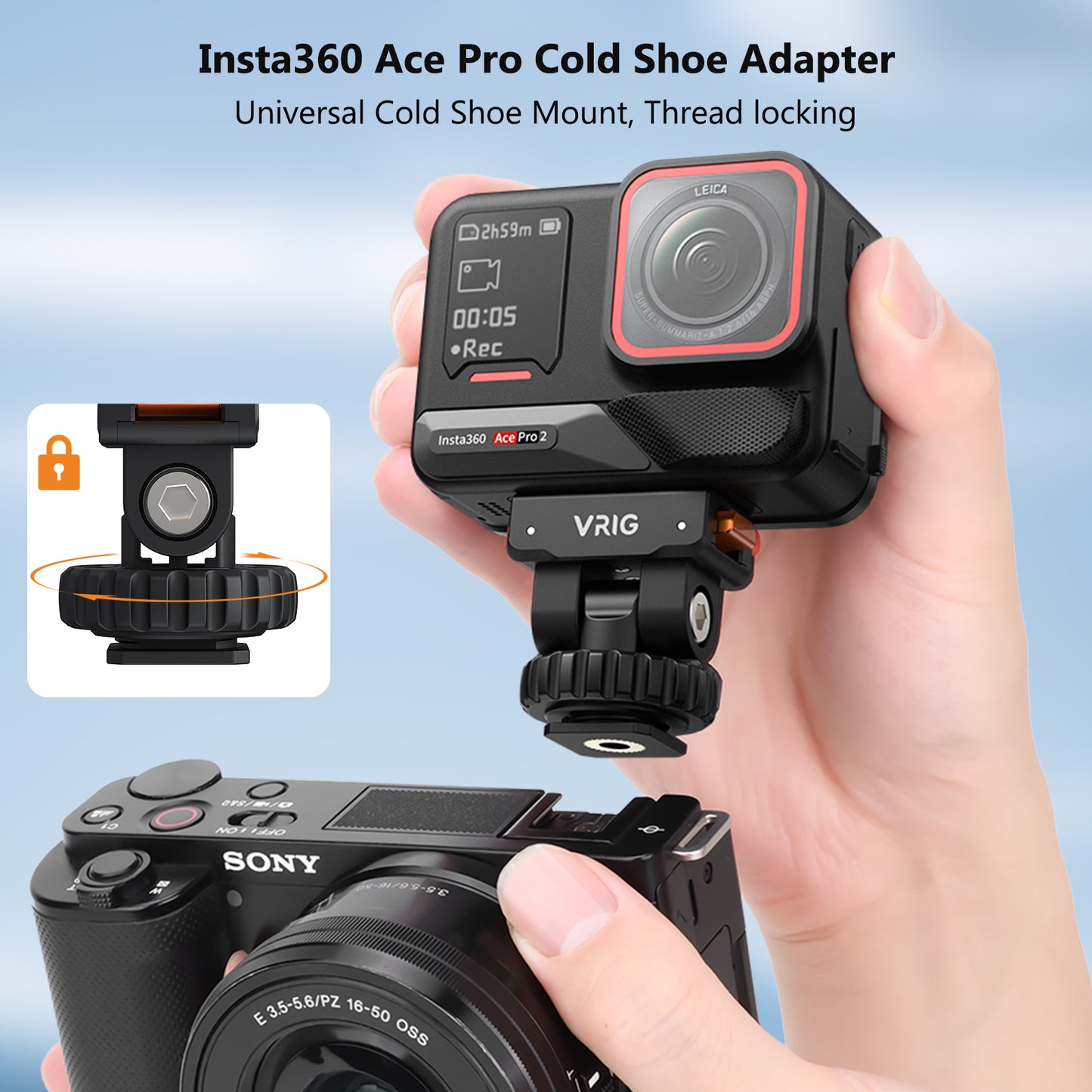 VRIG AC-44 Cold Shoe Adapter with Magnetic Quick Mount for Insta 360 Ace/Ace Pro 2