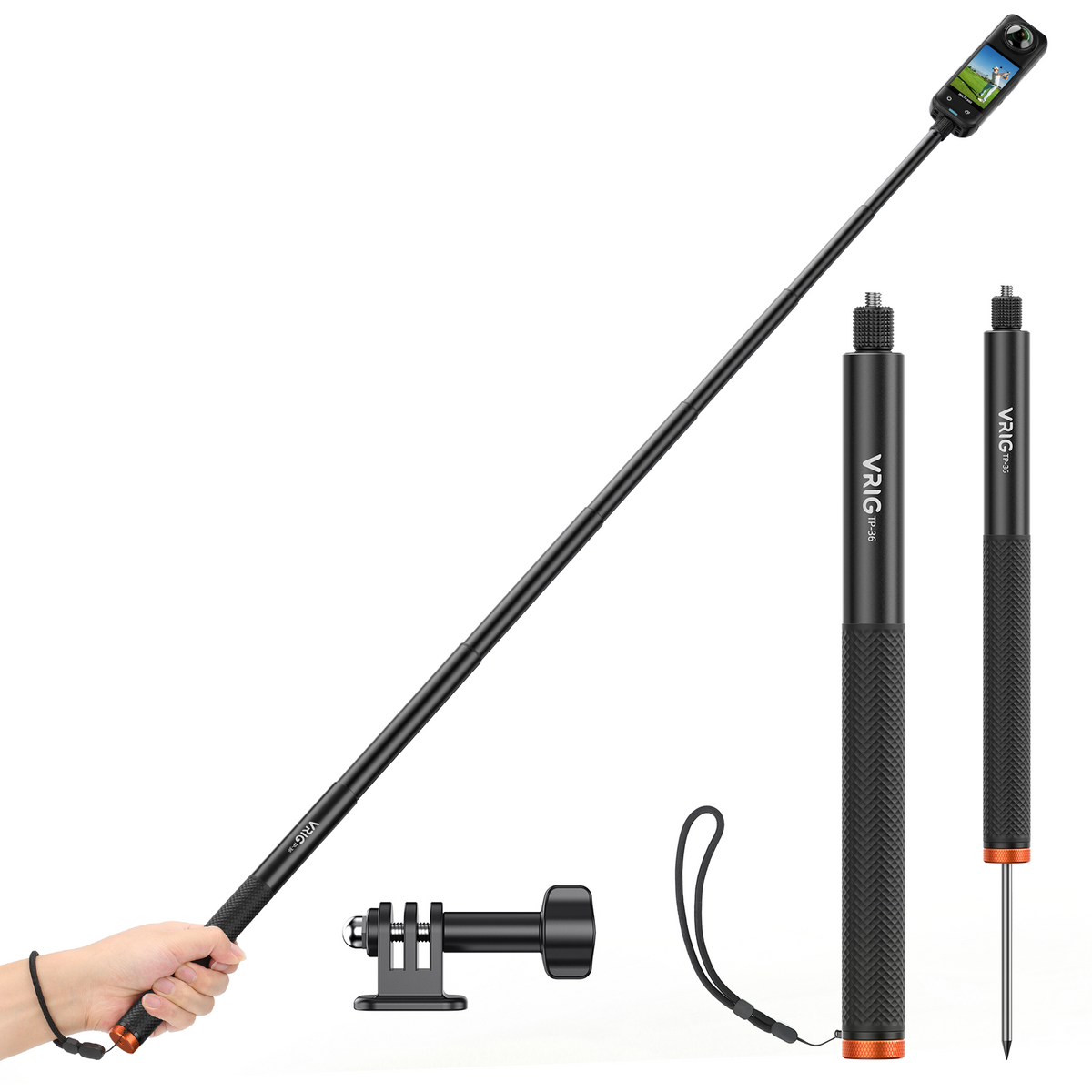 VRIG TP-36 160cm/63″ Invisible Selfie Stick for Insta360 X6/ X5/ X4 Air/ X4/ X3