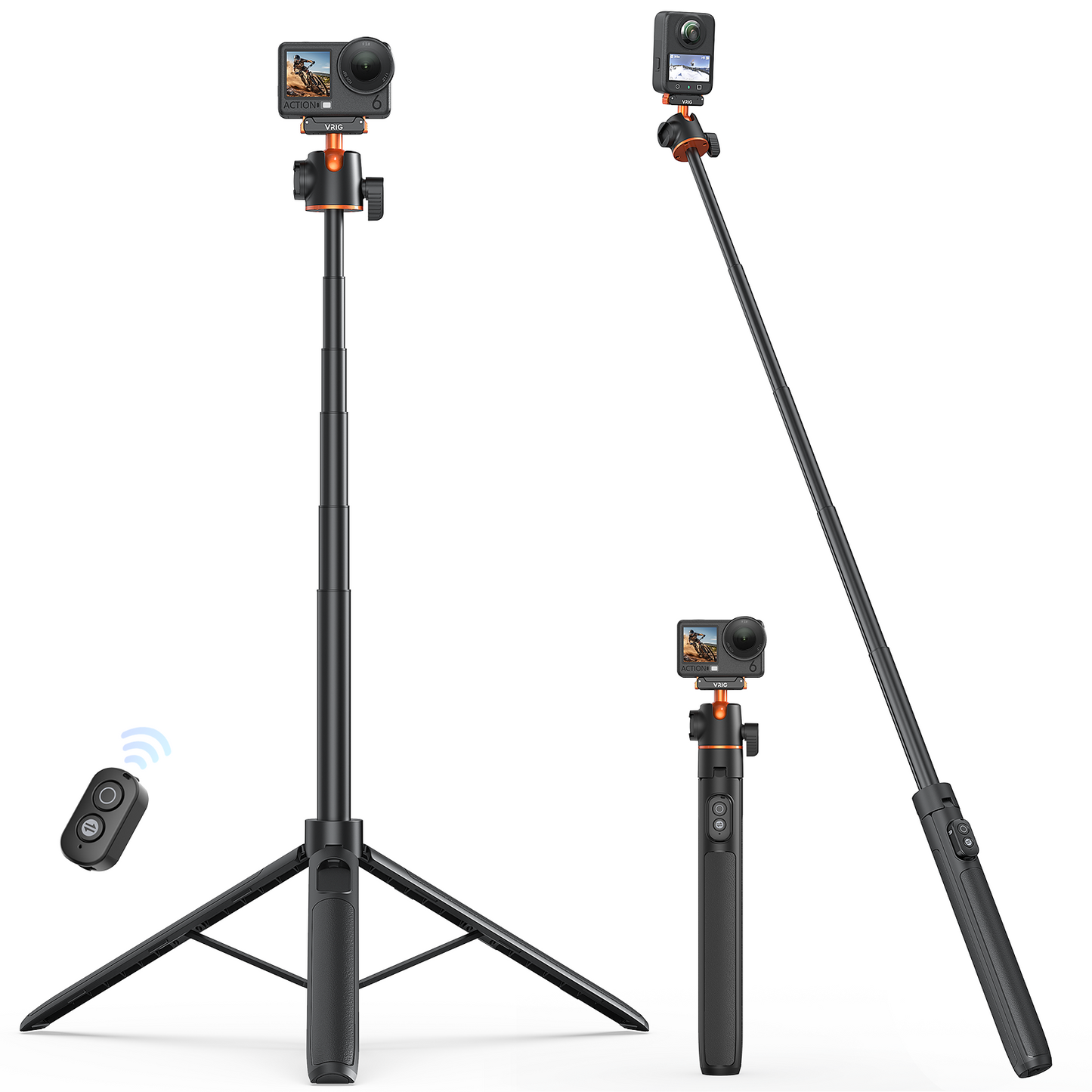 VRIG AC-72 55" Selfie Stick Tripod for DJI Osmo Action 6/5/4,Osmo 360 with Remote